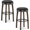 Leick Graystone Wood Cask Stave Bar Stool w/Black Faux Leather Seat, Set of 2, Height