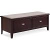 Leick Home 10523 Laurent Drop Front Entryway Bench with Upholstered Seat, Chocolate Cherry/Greige