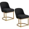 Leick Home 214536 Barrelback Dining Chair with Metal Base, Set of 2, for Dining Room, Modern Black Linen Seat and Gold Metal Base(Black)