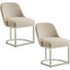 Leick Home 214536 Barrelback Dining Chair with Metal Base, Set of 2, for Dining Room, Modern Black Linen Seat and Gold Metal Base(Oatmeal Linen)