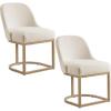 Leick Home 214536 Barrelback Dining Chair with Metal Base, Set of 2, for Dining Room, Modern Black Linen Seat and Gold Metal Base(White)