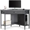 Leick Home 23430 Chisel & Forge Corner Computer Writing Desk with Drop Front Keyboard Drawer, Smoke Gray and Matte Black