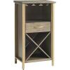 Leick Home 9061-SL Mission Wine Stand with Glass and Bottle Storage, Two Drawer, for Buffet, Dining Room, Living Room, Kitchen, Slate Black Finish(Dune)