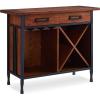 Leick Home 9061-SL Mission Wine Stand with Glass and Bottle Storage, Two Drawer, for Buffet, Dining Room, Living Room, Kitchen, Slate Black Finish(Mission Oak)