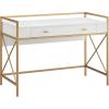 Leick Home 9240-WTGL Claudette Mixed Metal and Wood Flat Wall Computer Office Writing Desk with Drop Front Keyboard Drawer, White/Satin Gold