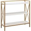 Leick Home Mission Impeccable Bookshelf, Solid Wood, 2 Drawers, 2 Shelves, Slatted Sides, Blackened Hardware, Easy Assembly, Russet Brown, 12 in D x 34 in W x 30 in H, Item 8261(White / Gold)