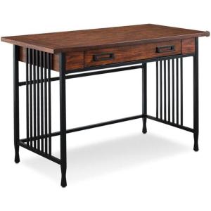 Ironcraft Rustic Writing Computer Desk with Drop Front Keyboard Drawer, Solid Wood Home Office Desk, Mission Oak and Black – Leick Home, 11200(22x 46x 30)