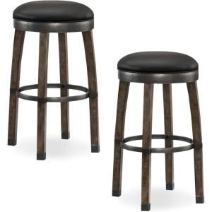 Leick Graystone Wood Cask Stave Bar Stool w/Black Faux Leather Seat, Set of 2, Height