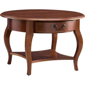 Leick Home 10034-BR One Drawer Round Coffee Table with Shelf, Brown Cherry