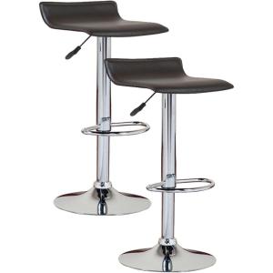 Leick Home 10042BL Black Adjustable Swivel Stool with Chrome Base, Set of 2, Black