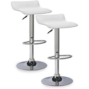 Leick Home 10042WH Adjustable Height Swivel Stool with Chrome Base, Set of 2, White