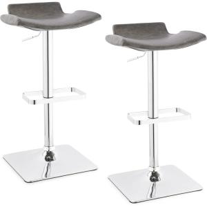 Leick Home 10138GR Contemporary Adjustable Height Swivel Stool with Chrome Base, Set of 2, Gray