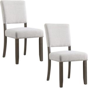 Leick Home 10186BB/HG Upholstered Back Dining Chair with Wood Base, Set of 2, for Dining Room, Blackbean and Heather Gray