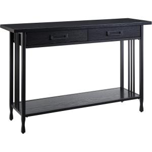 Leick Home 11233 Ironcraft Rustic Two Drawer Hall Console Sofa Table with Shelf, Mission Oak and Black Metal(Black Wash)