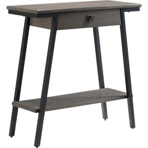 Leick Home 11233 Ironcraft Rustic Two Drawer Hall Console Sofa Table with Shelf, Mission Oak and Black Metal(Grey)