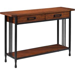 Leick Home 11233 Ironcraft Rustic Two Drawer Hall Console Sofa Table with Shelf, Mission Oak and Black Metal(Mission Oak)