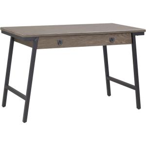 Leick Home 11400 Empiria Metal and Wood Laptop Computer Desk with Drop Front Keyboard Drawer, Walnut and Foundry Bronze(Grey)