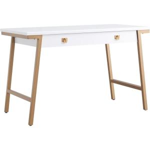 Leick Home 11400-GR Empiria Mixed Metal and Wood Computer Desk, Gray/Matte Black(White/Gold)