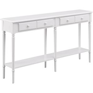 Leick Home 20028-WT Coastal Two Drawer Double Hall Console Sofa Table with Shelf, Orchid White(Orchid White)