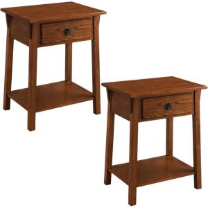 Leick Home 214411 Mission End Table with Drawer, Made with Solid Wood, Side Table for Living Room, Bedroom, and Office, 2-Pack, Russet Finish(Russet)