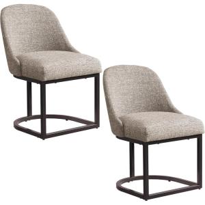 Leick Home 214536 Barrelback Dining Chair with Metal Base, Set of 2, for Dining Room, Modern Black Linen Seat and Gold Metal Base(Gray Linen)