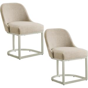 Leick Home 214536 Barrelback Dining Chair with Metal Base, Set of 2, for Dining Room, Modern Black Linen Seat and Gold Metal Base(Oatmeal Linen)