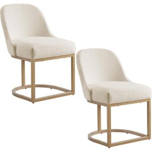 Leick Home 214536 Barrelback Dining Chair with Metal Base, Set of 2, for Dining Room, Modern Black Linen Seat and Gold Metal Base(White)