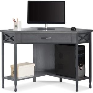 Leick Home 23430 Chisel & Forge Corner Computer Writing Desk with Drop Front Keyboard Drawer, Smoke Gray and Matte Black