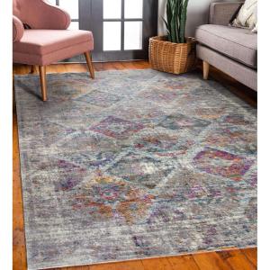 Leick Home 594606 Zielle Soft Shag Painterly Modern Rug Gray Living Room Bedroom Area Rug Rectangle 6’7″ x 9’6″
