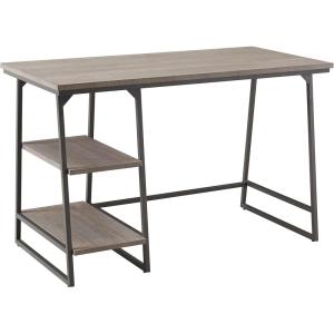 Leick Home 70003-ROBLK Reversible Stepped Tier Shelf Desk, Roughsawn Oak/Gunmetal Gray(Roughsawn Oak/Gunmetal Gray)