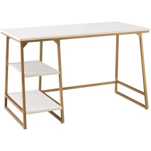 Leick Home 70003-ROBLK Reversible Stepped Tier Shelf Desk, Roughsawn Oak/Gunmetal Gray(White Herringbone/Gold)