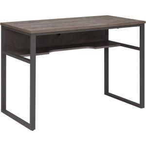 Leick Home 70006-CJGM Metal Base Kona Desk with Recessed Lower Storage/Electronics Shelf, Corojo/Gunmetal Gray