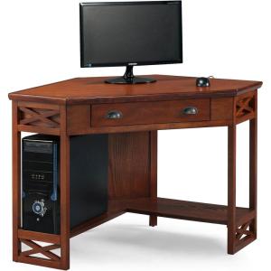 Leick Home 82430 Mission Corner Desk, Writing Computer Desk with Drop Front Keyboard Drawer, for Home Office, Solid Wood, Mission Oak(Burnished Oak)