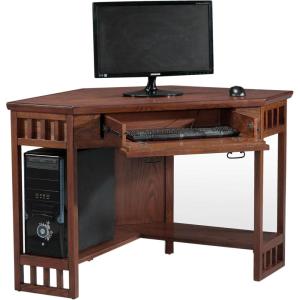 Leick Home 82430 Mission Corner Desk, Writing Computer Desk with Drop Front Keyboard Drawer, for Home Office, Solid Wood, Mission Oak(Mission Oak)