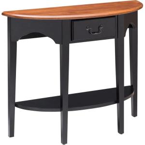 Leick Home 9036-MED/SL One Drawer Demilune Hall Console with Shelf, Medium Oak and Slate Black(Black;brownbronze)