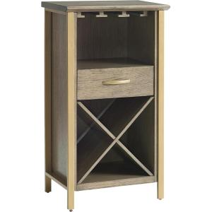 Leick Home 9061-SL Mission Wine Stand with Glass and Bottle Storage, Two Drawer, for Buffet, Dining Room, Living Room, Kitchen, Slate Black Finish(Dune)