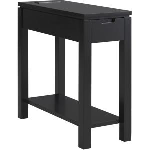 Leick Home 9080-BLK Cade Wood Side Table with USB-C Fast Charging Station AC/USB Charger and Drawer, Black(Black)
