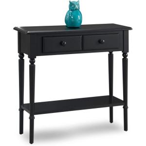 Leick Home Coastal Console Table, Solid Wood, 2 Storage Drawers, Bottom Display Shelf, Narrow Depth, Easy-Assembly, For Living Room/Hallway, Orchid White, 30.0 in. W x 11.0 in. D x 28.0 in. H, 2027-WT(Swan Black)
