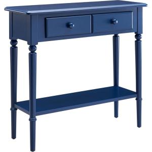 Leick Home Coastal Console Table, Solid Wood, 2 Storage Drawers, Bottom Display Shelf, Narrow Depth, Easy-Assembly, For Living Room/Hallway, Orchid White, 30.0 in. W x 11.0 in. D x 28.0 in. H, 2027-WT(Navy)