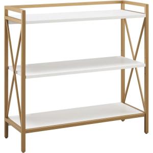 Leick Home Mission Impeccable Bookshelf, Solid Wood, 2 Drawers, 2 Shelves, Slatted Sides, Blackened Hardware, Easy Assembly, Russet Brown, 12 in D x 34 in W x 30 in H, Item 8261(White / Gold)