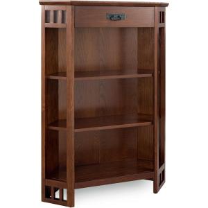 Leick Home Mission Impeccable Bookshelf, Solid Wood, 2 Drawers, 2 Shelves, Slatted Sides, Blackened Hardware, Easy Assembly, Russet Brown, 12 in D x 34 in W x 30 in H, Item 8261(Mission Oak / Blackened)