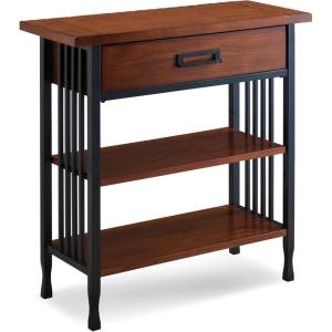Leick Home Mission Impeccable Bookshelf, Solid Wood, 2 Drawers, 2 Shelves, Slatted Sides, Blackened Hardware, Easy Assembly, Russet Brown, 12 in D x 34 in W x 30 in H, Item 8261(Mission Oak / Matte Black)