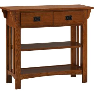 Leick Home Mission Impeccable Bookshelf, Solid Wood, 2 Drawers, 2 Shelves, Slatted Sides, Blackened Hardware, Easy Assembly, Russet Brown, 12 in D x 34 in W x 30 in H, Item 8261(Medium Oak / Blackened)