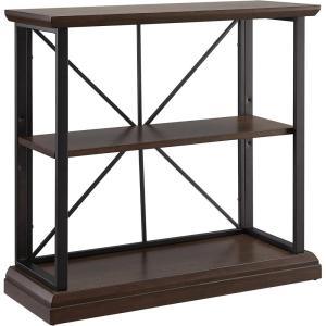 Leick Home Mission Impeccable Bookshelf, Solid Wood, 2 Drawers, 2 Shelves, Slatted Sides, Blackened Hardware, Easy Assembly, Russet Brown, 12 in D x 34 in W x 30 in H, Item 8261(Dark Earth / Matte Black)