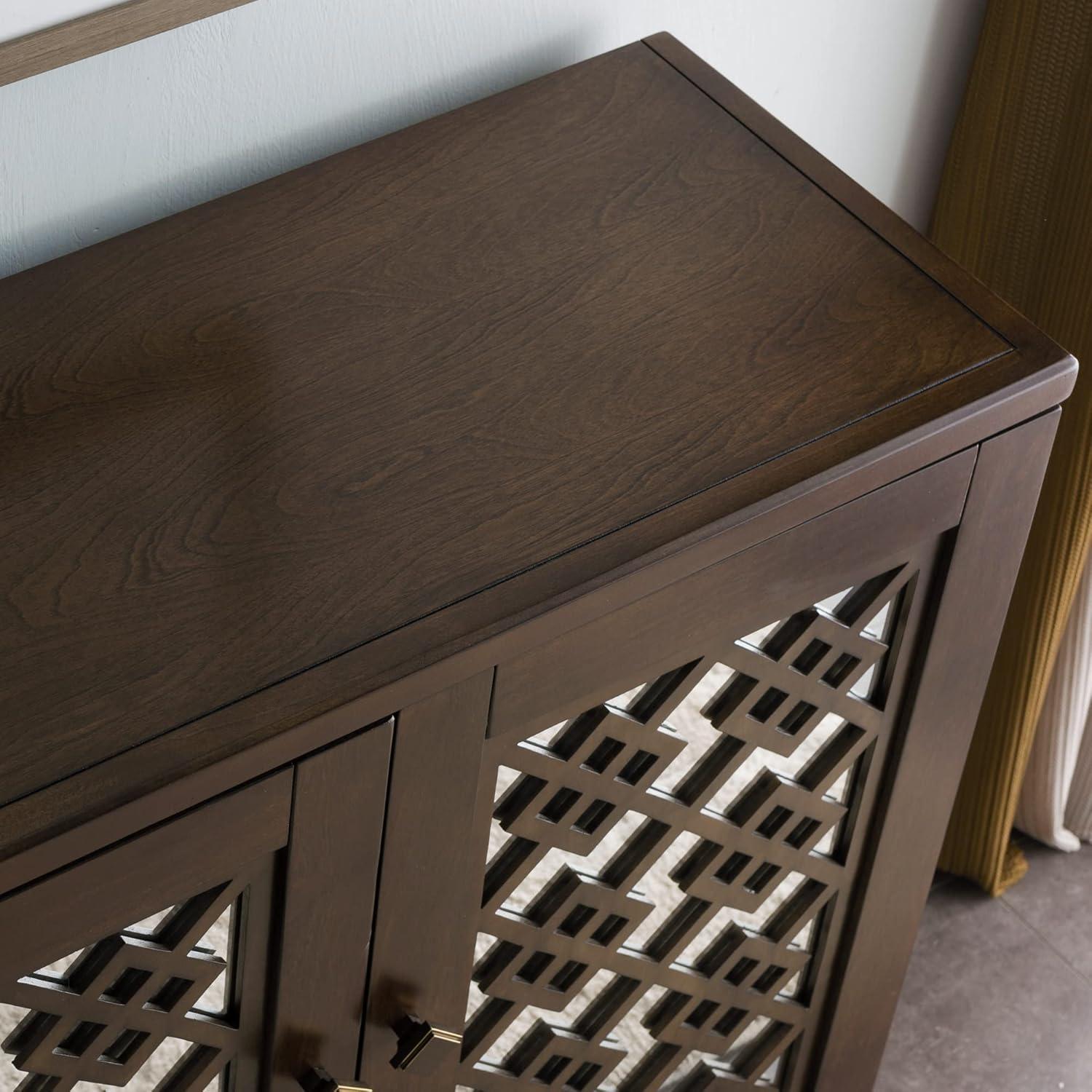 image:imageLeick Home 10083WA Mirrored Diamond Filigree HallstandEntryway Table with Adjustable Shelf WalnutWalnut