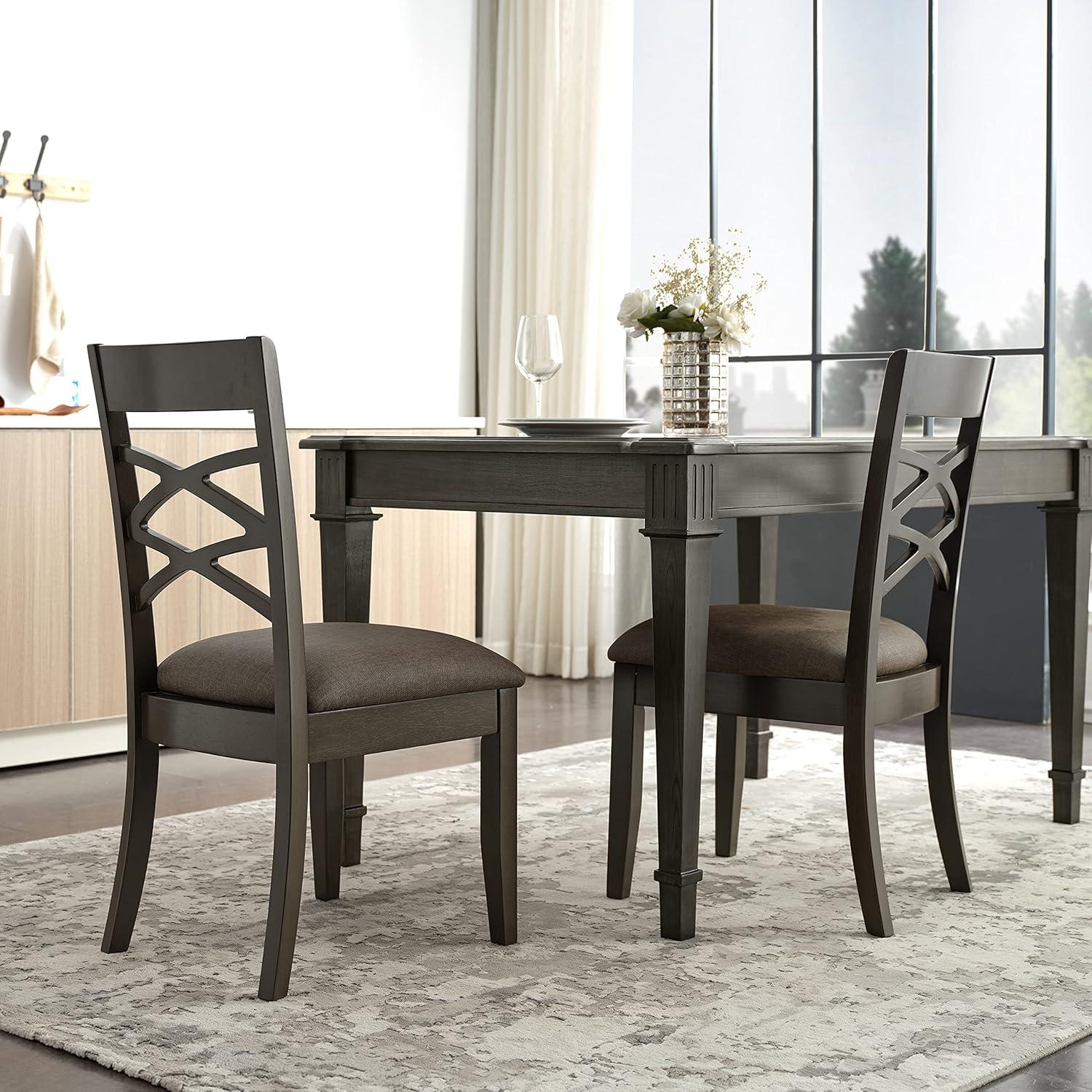 image:imageLeick Home 10184GSMH Wood Double Cross Back Dining Chair Set of 2 Graystone with Moss Heather Seat
