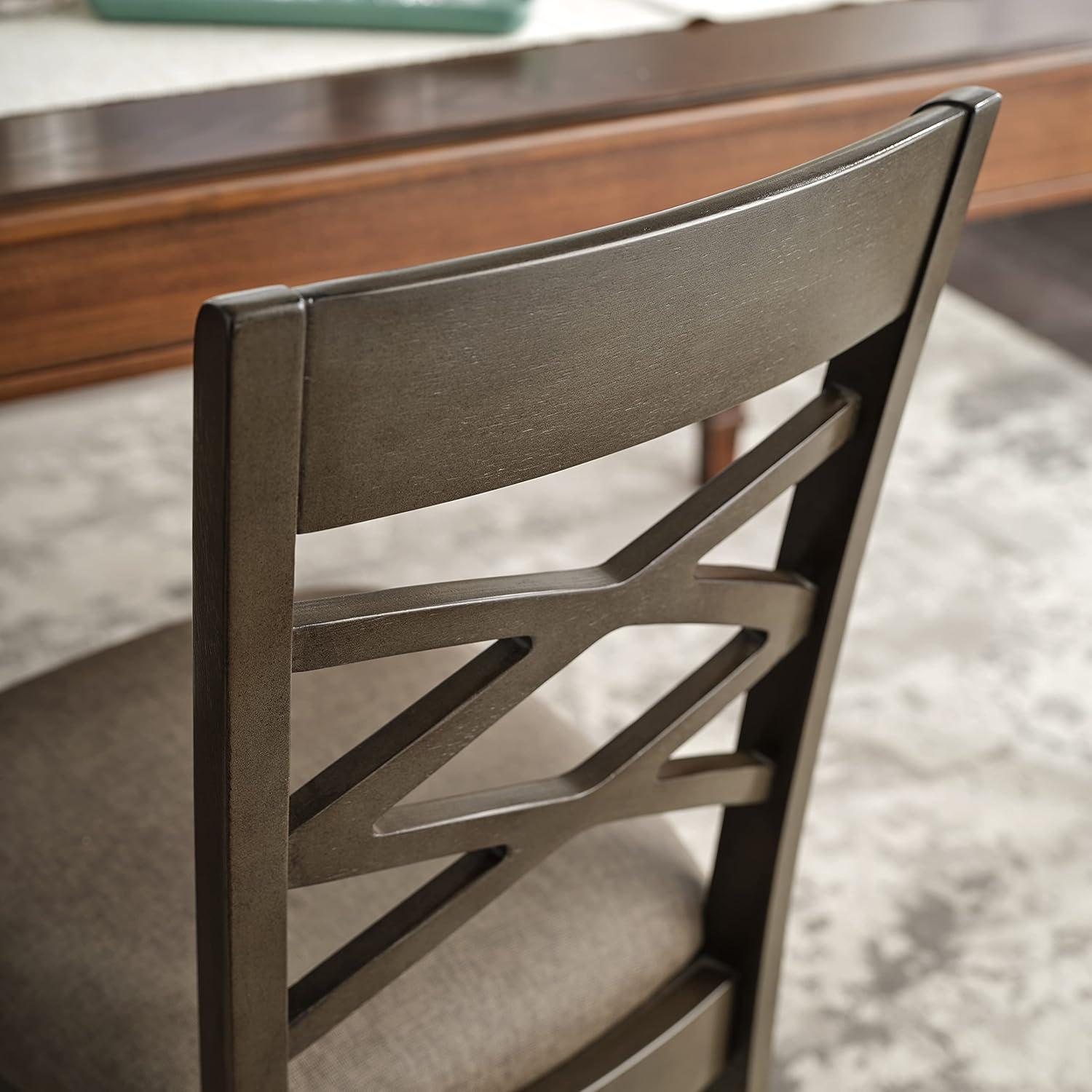 image:imageLeick Home 10184GSMH Wood Double Cross Back Dining Chair Set of 2 Graystone with Moss Heather Seat