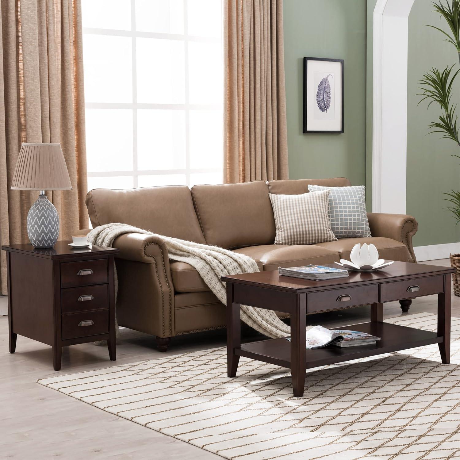 image:imageLeick Home 10508 Laurent Cabinet End Table with Top Drawer Door and 2plug ACUSB Outlet Chocolate Cherry