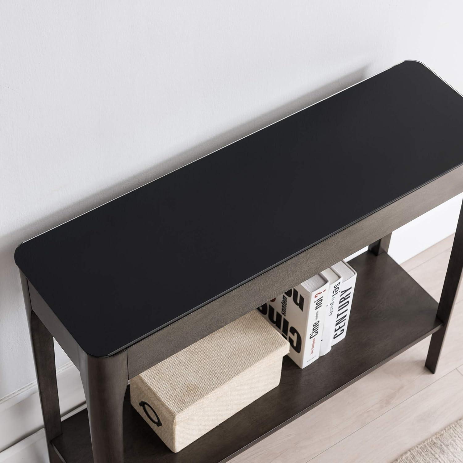 image:imageLeick Home 11132GR Obsidian Black Glass Top Hall Console with Shelf GrayGrey