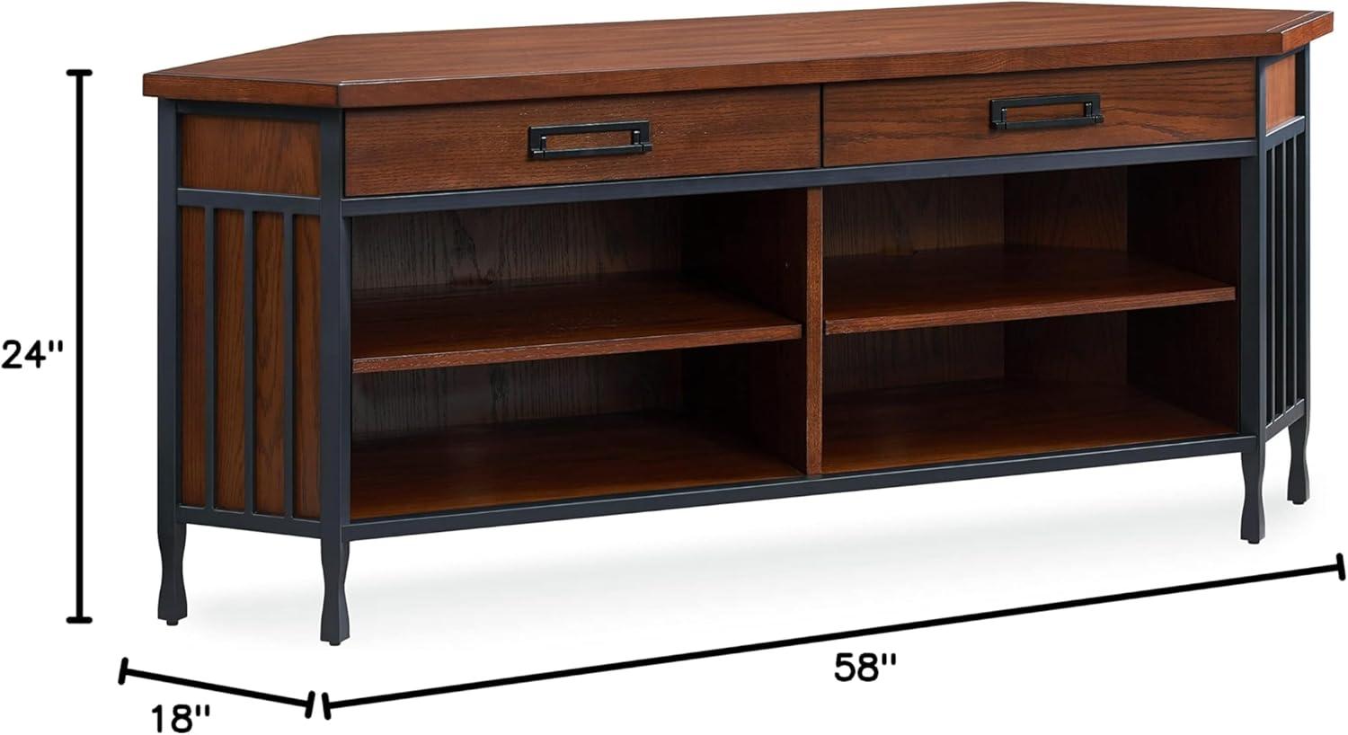 image:imageLeick Home 11286 Ironcraft Rustic Two Drawer Metal and Wood Corner TV Stand with Adjustable Shelves for 55 TVs Mission OakBlack